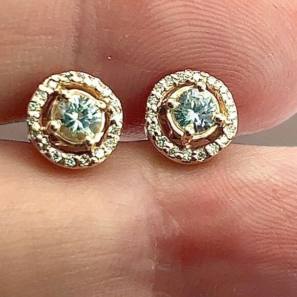 Natural White Sapphire Diamond Stud Earrings 14k Gold 0.97 TCW Certified 216092 - Picture 10 of 15